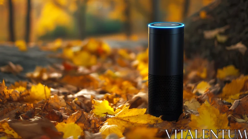 Smart Speaker Among Autumn Leaves.