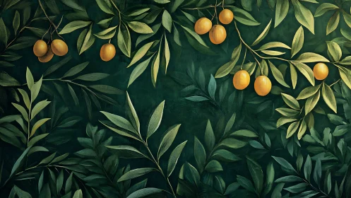 Citrus moons drift through deep green midnight foliage