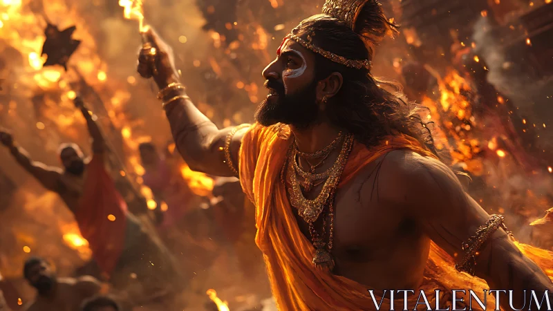 Warrior priest leads a blazing ritual in molten firelight