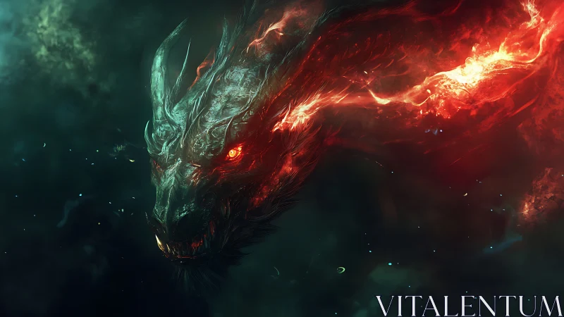 Fiery cosmic dragon emerges from swirling galactic shadows