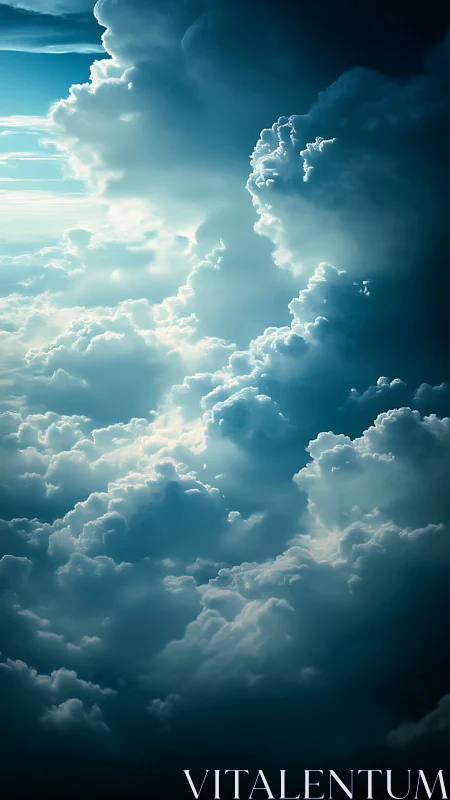 Towering storm clouds rise through deep blue sky