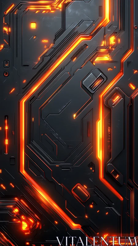 High-contrast graphite circuit plate with orange plasma traces