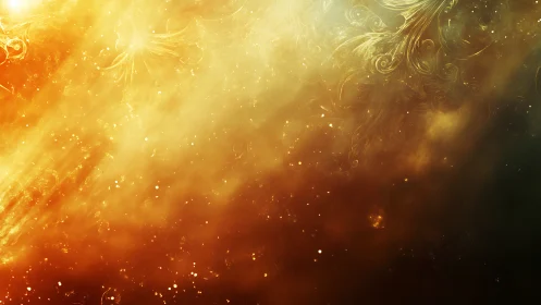 Radiant golden nebula with ornate swirling light filigree.