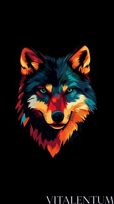 Wolf head rendered in bold multicolor geometric vector shapes