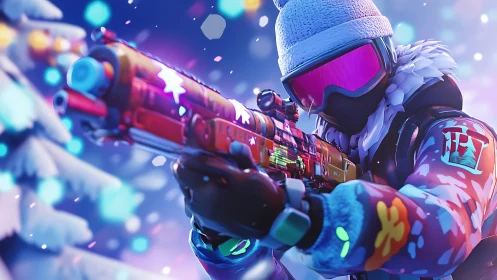 Neon Warrior: Arctic Operator in Electric Winter Combat