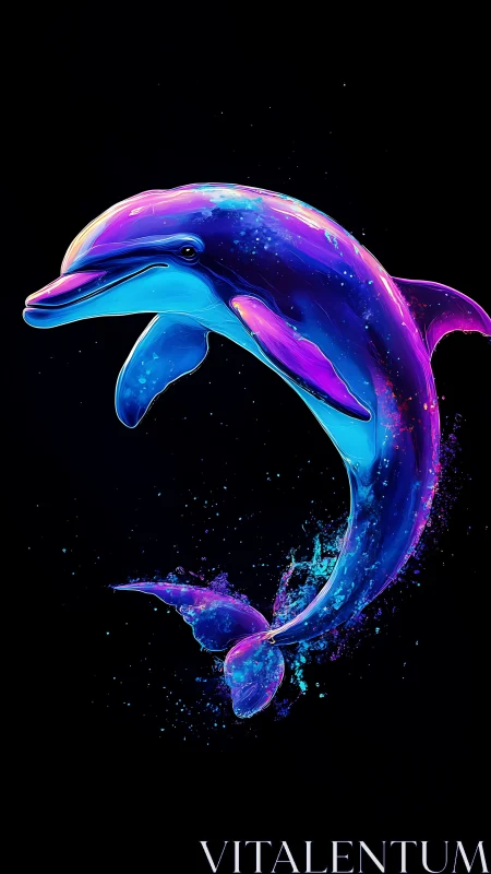 Neon tide dancer dolphin swirling through liquid starlight.
