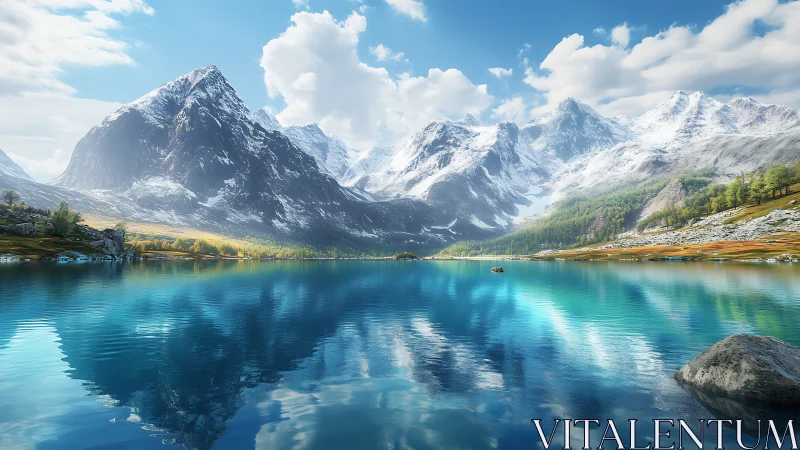 Sky-mirrored alpine giants above a spellbright turquoise lake.