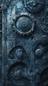 Midnight clockwork door of worn blue steel dreams.