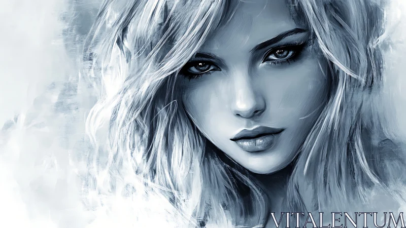 Monochromatic digital portrait applies soft brushwork and sharp contrast