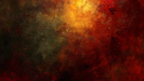 Fiery Abstract Texture with Red, Gold, and Dark Tones Painting.
