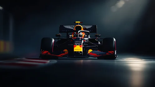 Midnight race rocket waits coiled in cinematic tunnel light