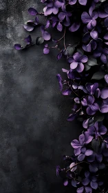 Purple Hydrangea Blooms on Dark Textured Surface.