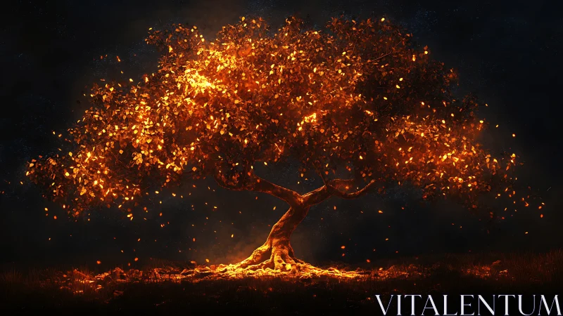 Luminous Tree: Digital Rendering with Fiery Particle Dispersion.