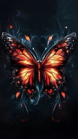 Luminous fire butterfly glows against deep cosmic void.