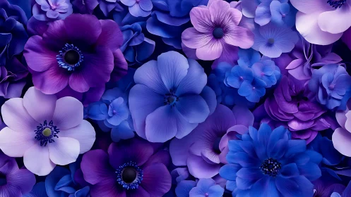 Purple Blue Blooms: Vibrant Digital Floral Composition.