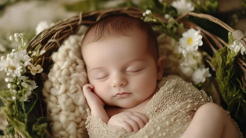 Peaceful Newborn Slumber in a Garden Nest.