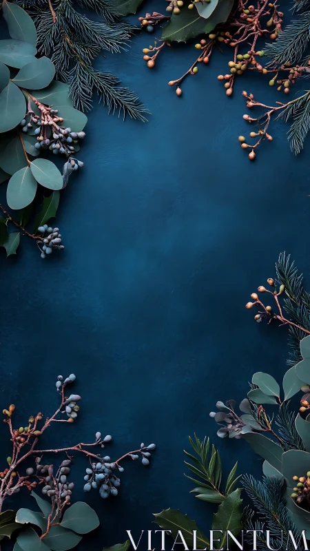 Botanical winter border frames textured teal background surface