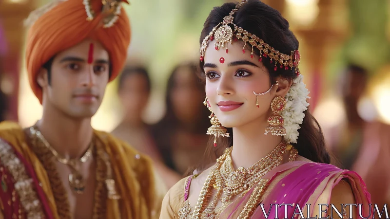 Royal wedding glow with jeweled bride in radiant saree.