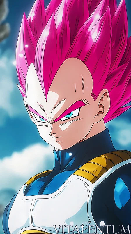 Pink-haired anime warrior channels intense celestial power.