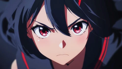 Anime girl glares forward with intense determined expression