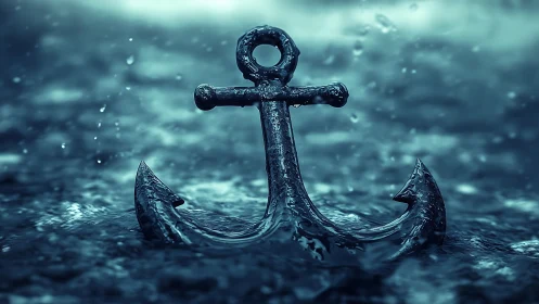 Corroded twin-fluke anchor in dynamic stormwater field.