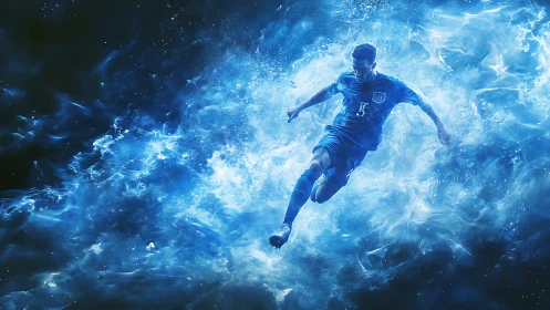 Lightning-footed striker carves a comet trail through blue storm