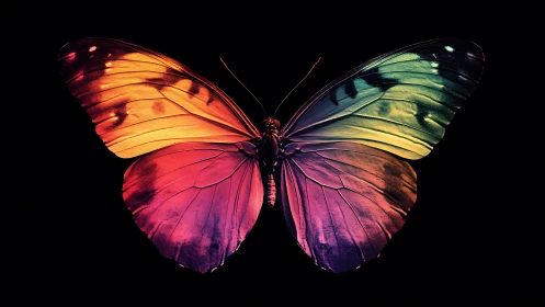 Multicolored butterfly wings on black isolated background.