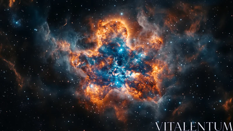 Stellar nebula core radiates blue ionized gas and orange dust