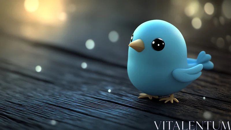 Blue Stylized Bird Figure on Textured Surface