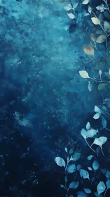 Vertical indigo foliage abstraction with textured leaf silhouettes