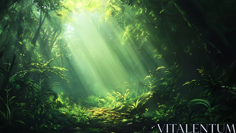 Enchanted Forest Bathed in Heavenly Sunlight Rays