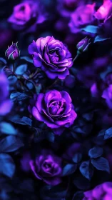 Neon Purple Roses in Moody Blue Floral Study