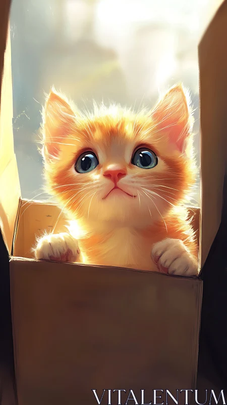Sunlit box-kitten with moon-wide eyes of wonder.