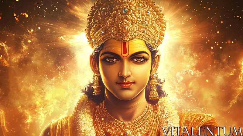 Radiant golden deity portrait with luminous cosmic aura.