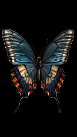 Symmetric macro capture of blue swallowtail butterfly wing morphology