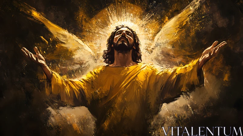 Radiant robed figure rendered in dynamic painterly brushwork glow