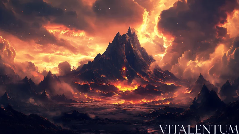 Volcanic Peak Erupts in Fiery Splendor Across the Sky