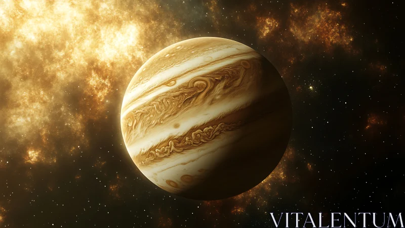 Gas giant planet rendered with detailed banded atmospheric turbulence