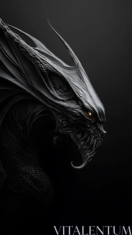 Dark dragon head rendered in detailed side profile.