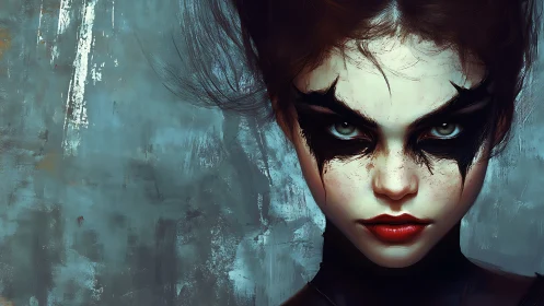 Dark-eyed digital portrait with intense direct gaze.