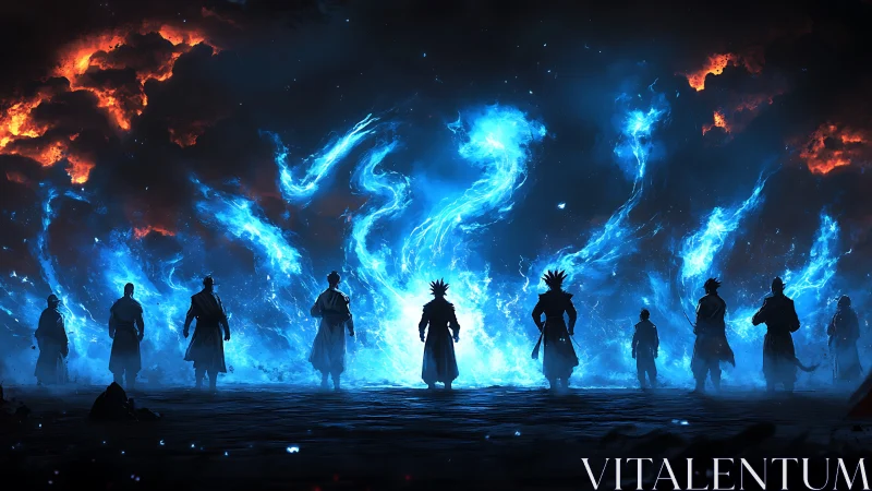 Mystic warriors command blue fire before burning storm