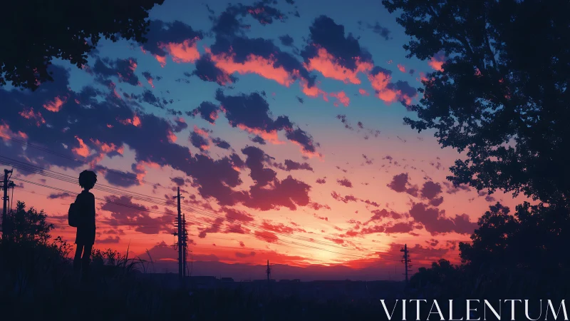 Twilight student lingers beneath cotton candy clouds of dusk.