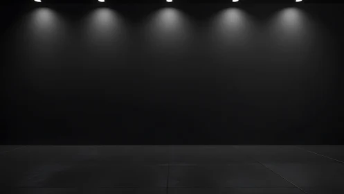 Minimalist black gallery wall under focused ceiling spots.