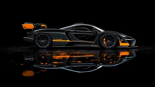 Cyberlit supercar profile with reflective black studio groundplane.