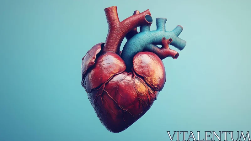 Realistic human heart illustration with blue background, digital art.