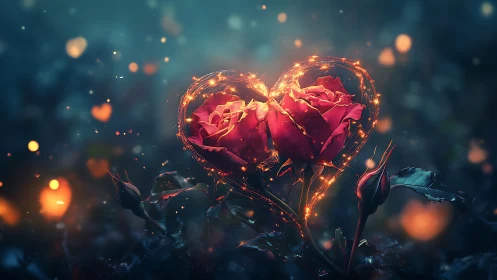 Illuminated Heart-Shaped Rose with Golden Light Effect