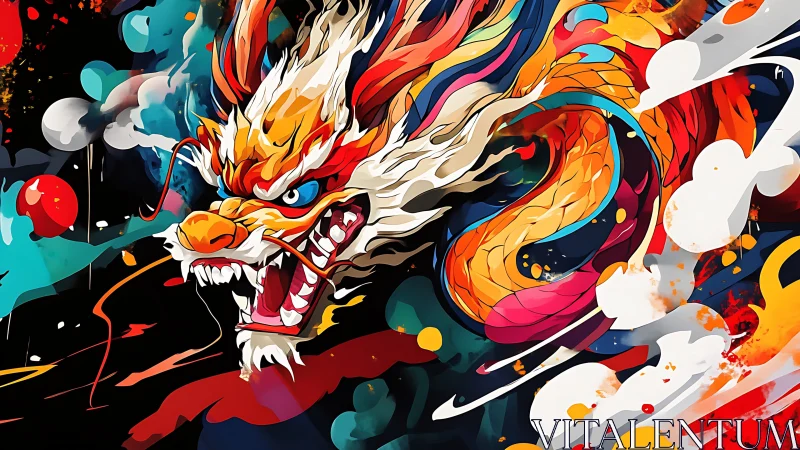 Expressive digital painting of a coiled elemental dragon head.