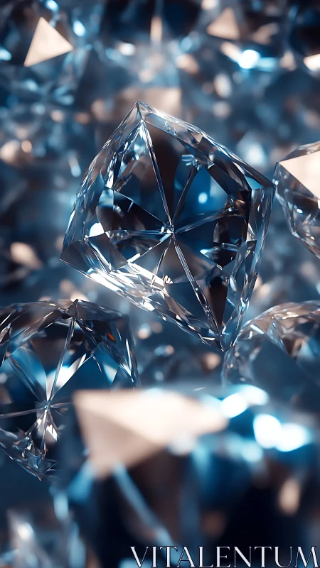3D crystalline diamond cluster with shallow depth of field.