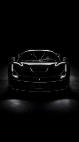 Sleek black sports car quietly glowing in the darkness.