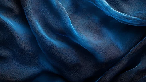 Folded blue textile surface with fine linear texture details.